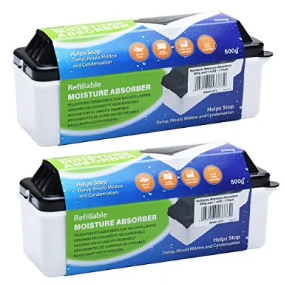 Image of ANSIO Refillable Moisture Absorbers 500 grams, Condensation Remover Dehumidifiers for Damp, Mould, in Home, Kitchen, Wardrobe, Bedroom, Caravan, Office, Garage, Bathroom Pack of 2