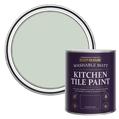 Image of Rust Oleum Green water resistant Kitchen Tile Paint in Matt Finish Laurel 750ml