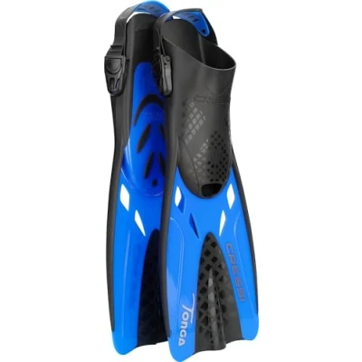 Image of CRESSI Tonga Fins Black/Blue L/XL Adult Lightweight Short Adjustable Open Slip Fins, Ideal for Snorkelling, Swimming, Black/Blue,