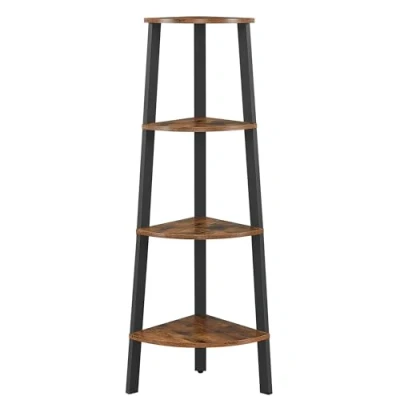 Image of VASAGLE Corner Shelf Bookcase 4 Tier Ladder Storage Unit, Plant Holder for Living Room Industrial Style with Steel Frame Rustic Brown and Black LLS34X