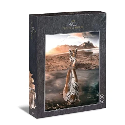 Image of Ulmer Puzzleschmiede Tiger Puzzle &quot;Great Future&quot; Classic 1000 Piece Puzzle, Made in Germany, With Poetic Animal Motif Patience and Strength the Baby Becomes King of Animals