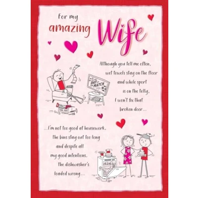 Image of Piccadilly Greetings Valentines Day Card, Amazing Wife, Poem 9 x 6 inches