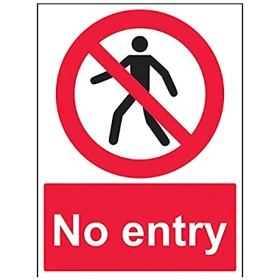 Image of V Safety No Entry Pedestrian Prohibition Sign 300mm x 400mm Self Adhesive Vinyl
