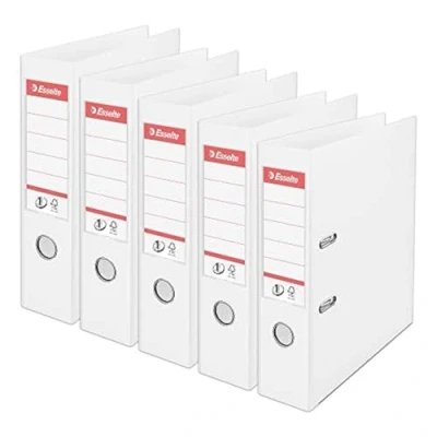 Image of Esselte, A4 Lever Arch File, 75 mm Spine, 500 sheets Capacity, PP, Plastic Cover, No. 1 Mechanism, Files &amp; Folders, White, 5 Pack, 162510