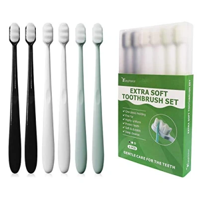 Image of EasyHonor Extra Soft Toothbrush for Sensitive Gums, Micro Nano Manual with 20000 Floss Bristles 6 Packs(White bristles)