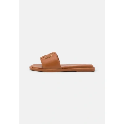 Image of Tory Burch Double T Sport Slide Mules, Women&#039;s, Size: 3.5, Miele/gold Leather