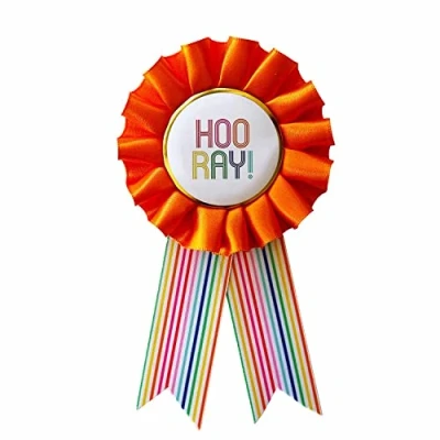 Image of Amscan 9912369 Hooray! Rainbow Stripes Birthday Party Rosette Ribbon