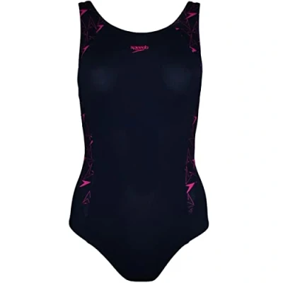 Image of Speedo Womens Boomstar Splice Flyback One Piece Swimming Costume 30 Black/Pink