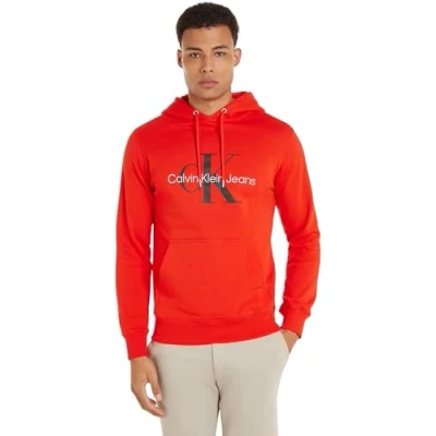 Image of Calvin Klein Jeans Men Hoodie Seasonal Monologo Regular, Red (Fiery Red), XXL
