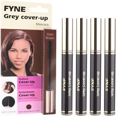 Image of FYNE Root Touch Up Hair Mascara Pack of 4 Instant Dark Brown Grey Cover Magic Retouch Temporary Colour for Men &amp; Women