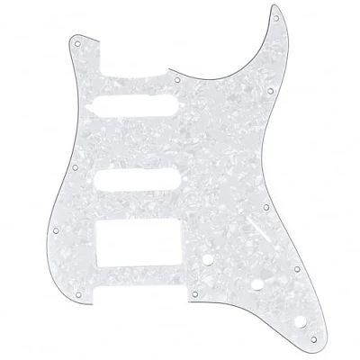 Image of Musiclily Pro 11 Hole Modern Style Strat HSS Pickguard for American Stratocaster Guitar, 4Ply White Pearl