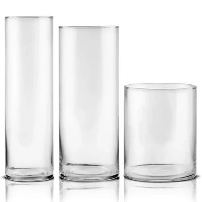 Image of 3Pc Cylinder Hurricane Pillar Candle Holder Glass Votive Floating Tea Light Flower Clear Vase Table Centrepiece Set