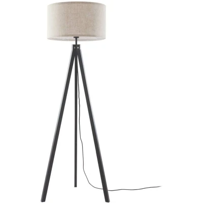 Image of Lindby Herry floor lamp, black, wood, tripod, 153 cm