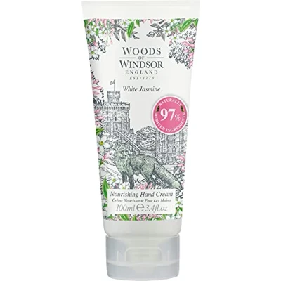 Image of Woods of Windsor Hand Cream, Nourishing Jasmine Cream for Men and Women, Moisturising with Vitamin E Shea Butter, White Scent 100ml