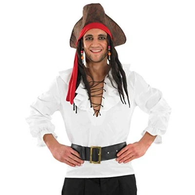 Image of Fun Shack Pirate Shirt Men and Women, Costume Adult Medieval Ruffle Small