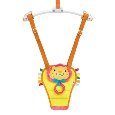 Image of Munchkin Bounce &amp; Play Door Frame Baby Bouncer Adjustable Height Jumper Padded Stand Jump Toy with Squeaky Nose Teether Rings Supportive Seat