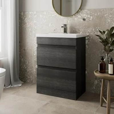 Image of Artis 600mm Bathroom Vanity Unit Basin Storage Drawer Cabinet Furniture Charcoal Grey