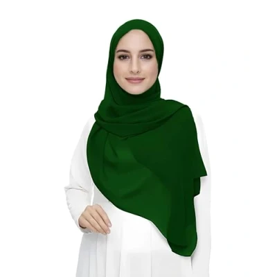 Image of Premium Chiffon Hijab Head Scarf Shawl Wrap for Muslim Women Lightweight (Emerald Green)