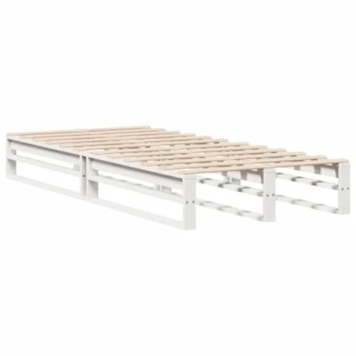 Image of vidaXL Single Bed Frame without Mattress White Modern 90x190 cm Solid Pine Wood Functional Headboard with Slatted Base