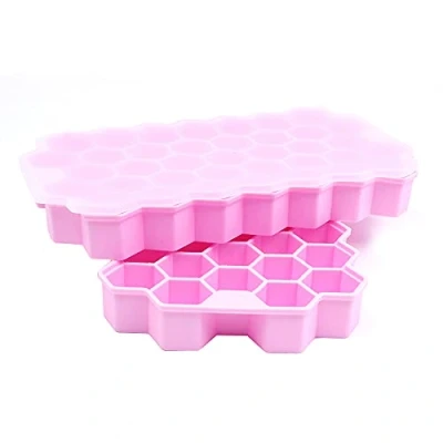 Image of Alnicov Ice Cube Trays,2 pack Upgrade 74 Cavity Molds with Lid,Easy Release Hexagon Tray for Whiskey,Cocktail,Bourbon &amp; Chilled Drinks(Pink)