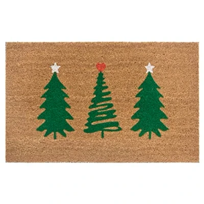 Image of Hanse Home Coconut Doormat Christmas for Indoor Use Dirt Trapper Mat Natural Tree Green Non Slip Hallway, Entrance Area 45 x 75 cm