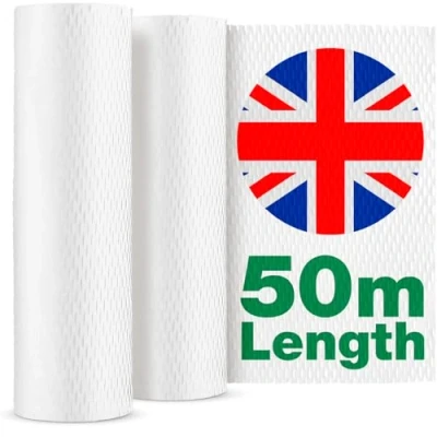 Image of Sustainable Honeycomb Packing Paper 50m x 30cm Made in UK Bubble Wrap Alternative Biodegradable Wrapping for Moving, &amp; Shipping and Breakables White