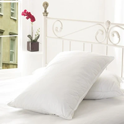 Image of LUXURY HOTEL QUALITY GOOSE FEATHER AND DOWN PILLOWS PAIR 233 THREAD COUNT COTTON PIPED COVER
