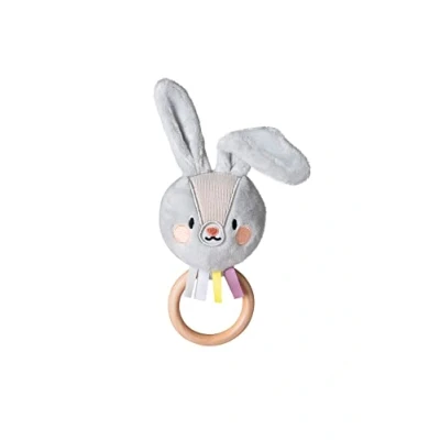 Image of Taf Toys TAF13025 Rylee Bunny Soft Plush Toddler Sensory Easy to Grab Wooden Ring Rattle. Suitable for Newborn Baby Boys &amp; Girls from Birth