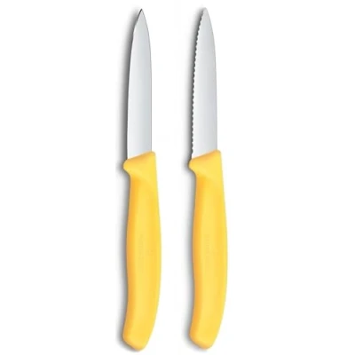 Image of Victorinox Swiss Classic Yellow 8cm Serrated/Straight 2 Piece Pointed Tip Paring Knife Box Set