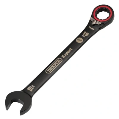 Image of Draper 03909 Expert HI TORQ Metric Reversible Ratchet Combination Spanner, 19mm, Black