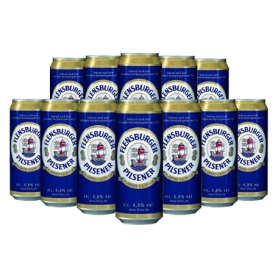 Image of Flensburger Pilsener German Pils 500ml Cans (12 Pack) 4.8% ABV Beer Gifts for Men, Birthday Men and Women, Beers Lagers Offers Gift Pack Alcohol Set