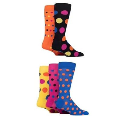 Image of SockShop Men&#039;s Patterned Bright Colourful Natural Bamboo Socks Various Designs for Everyday Wear Size 7 11 Pack of 5 Polka Dot Multi