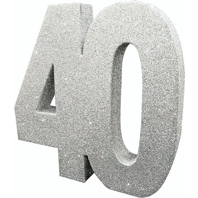 Image of Number 40 Glitter Table Decoration Silver Centrepiece Decorations 40th Birthday Pack of 1 20cm H116