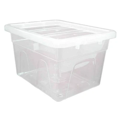 Image of Optimal Products Clear Plastic Storage Box Boxes With Lids UK BRITISH MADE Home Office Stackable Transparent Boxes, Size 5,11,24,28,35,45 Litre (1 Box, 24 Litre)