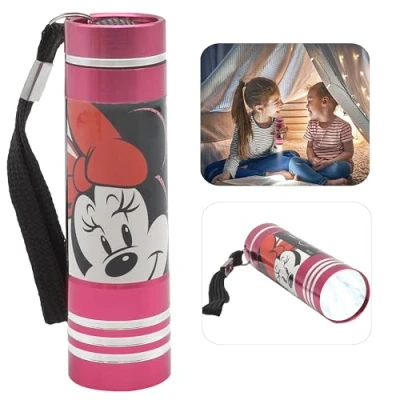 Image of HOVUK Minnie Mouse Mini Torch for Girls Pink Aluminium Small with 9 LEDs Kids Pocket Flashlight Camping Christmas Party Gifts 3+Y