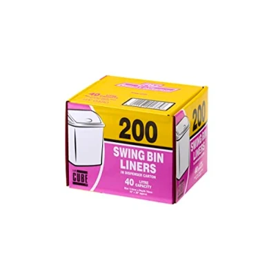 Image of Le Cube Swing Bin Liners 200 bags. 40 Litre capacity. Suitable for Bins and general waste. 114cm x 76cm.