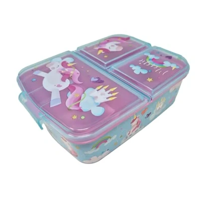 Image of Theonoi Children&#039;s Lunchbox, Sandwich Box with Compartments and Dividers, Nursery Lunchbox Made of BPA Free Plastic Unicorn A1