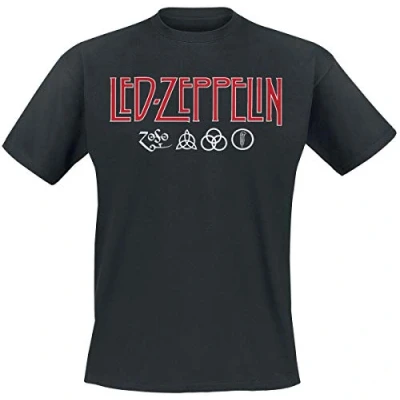 Image of Paradiso Clothing LED Zeppelin LOGO AND Symbols Print Tshirt, Women&#039;s, Size: Medium, Black
