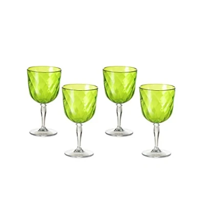 Image of Omada Design 4 Glasses for Water and Wine of 10,83 fl oz in Transparent acrilic Plastic Diamond Line, Green Acid