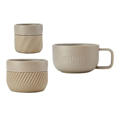 Image of La Cafetière 3pc Coffee Lovers Family Mug Gift Set, with 380ml, 200ml &amp; 100ml Stackable Mugs Silicone Sleeves for Easy Grip, Almond