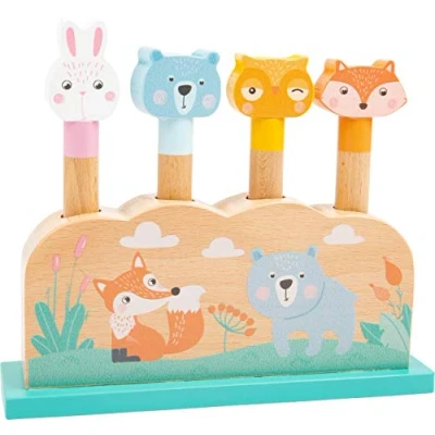Image of Small Foot 11474 Silly Wooden, 4 Cute Animals Jump joyfully in The air When Pressed Toys, Multicolored, 19 x 5,5 16 cm
