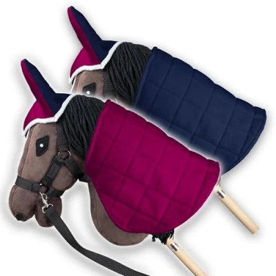 Image of SKIPPI Hobby Horse Blanket and Ear Bonnet Fuchsia Navy Blue, Accessories, Reversible Rug Fly Veil for on a Stick