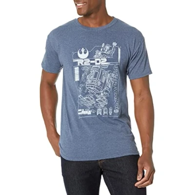 Image of STAR WARS Men&#039;s R2 Schematic T Shirt, Navy Heather, XXL