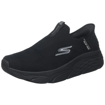 Image of Skechers Men&#039;s Max Cushioning Slip ins Athletic on Running Walking Shoes with Memory Foam Sneaker, Black White, 6 UK