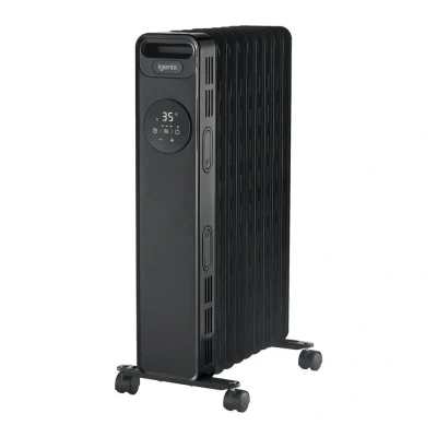 Image of Igenix IG2621BL Digital Oil Filled Radiator, 2kW/2000W 9 Fin Electric Heater with Remote Control, 3 Adjustable Heat Settings &amp; Overheat Protection, 2000 W, Black