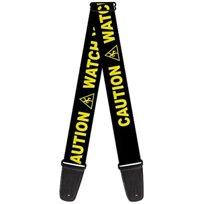 Image of Buckle Down GS W32915 Guitar Strap CAUTION WATCH YOUR DUBSTEP Black/Yellow 2&quot; Wide 29 54&quot; Length