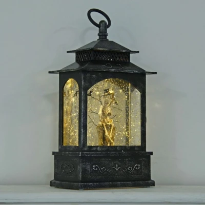 Image of Cackle &amp; Co Light Up Halloween Lantern Skeleton Glitter Water Decoration 27cm
