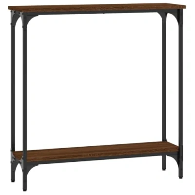 Image of vidaXL Brown Oak Console Table Durable Engineered Wood Construction with Storage Space, Adjustable Feet, and Industrial Styled Metal Frame