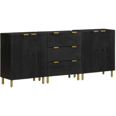 Image of vidaXL 3 Piece Sideboards in Black Modern, Minimalist Style Engineered Wood Side Cabinets with Ample Storage Space Easy to Clean and Assemble