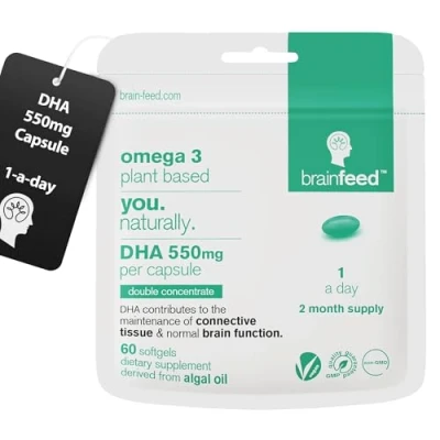 Image of DHA Supplements (60) Omega 3 500mg Per Capsule 1 A Day Algae Oil Capsules for Brain &amp; Eye Health Double Concentrated Vegan 2 Month Supply
